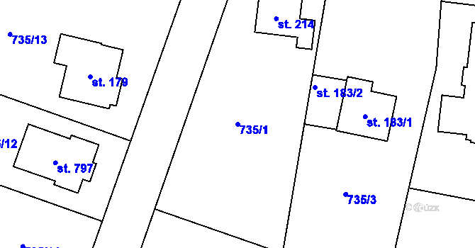 Parcela st. 735/1 v KÚ Mukařov u Říčan, Katastrální mapa