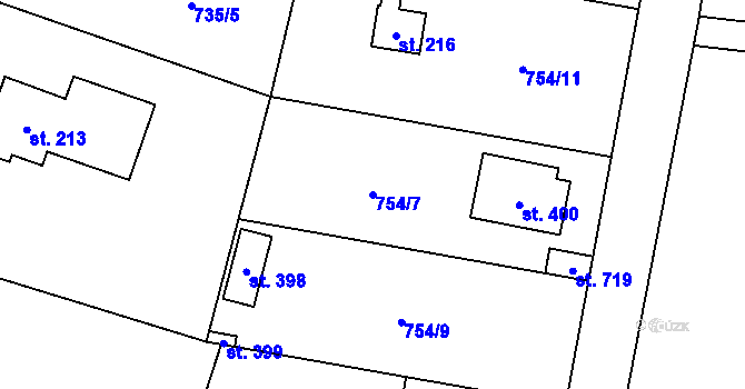 Parcela st. 754/7 v KÚ Mukařov u Říčan, Katastrální mapa