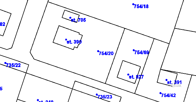 Parcela st. 754/20 v KÚ Mukařov u Říčan, Katastrální mapa