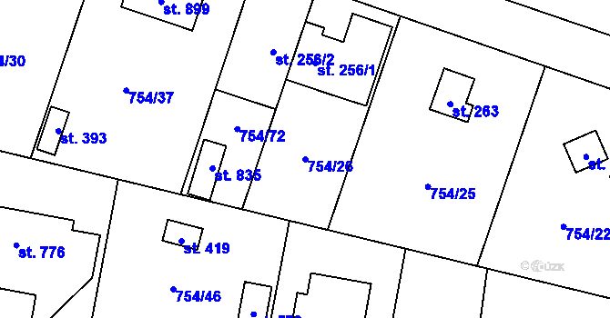 Parcela st. 754/26 v KÚ Mukařov u Říčan, Katastrální mapa
