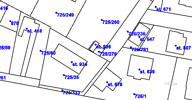 Parcela st. 725/279 v KÚ Mukařov u Říčan, Katastrální mapa