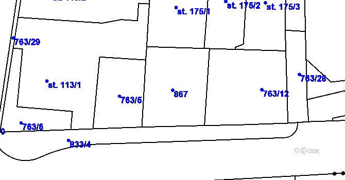 Parcela st. 867 v KÚ Mukařov u Říčan, Katastrální mapa