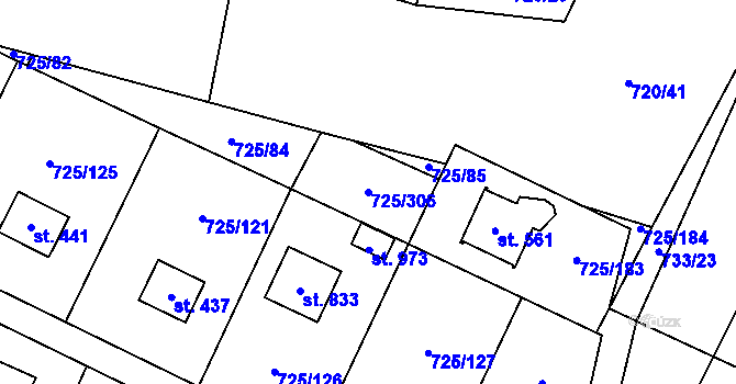 Parcela st. 725/306 v KÚ Mukařov u Říčan, Katastrální mapa