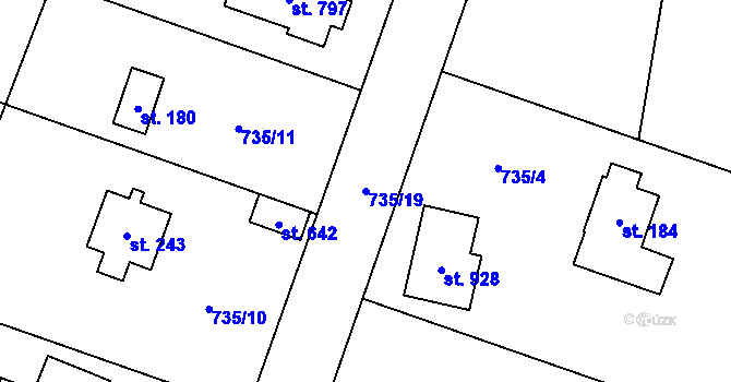 Parcela st. 735/19 v KÚ Mukařov u Říčan, Katastrální mapa