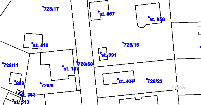 Parcela st. 991 v KÚ Mukařov u Říčan, Katastrální mapa