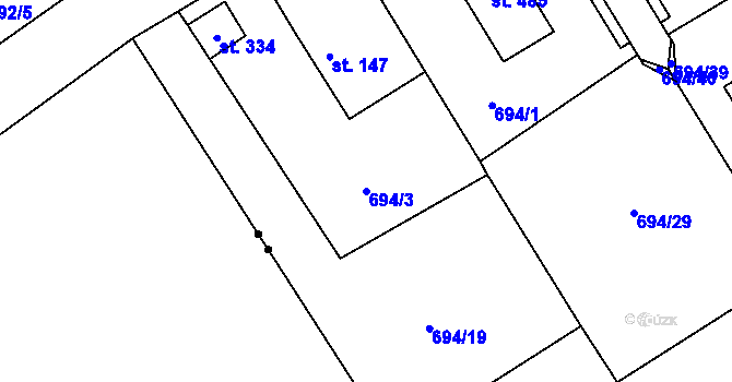 Parcela st. 694/3 v KÚ Žernovka, Katastrální mapa