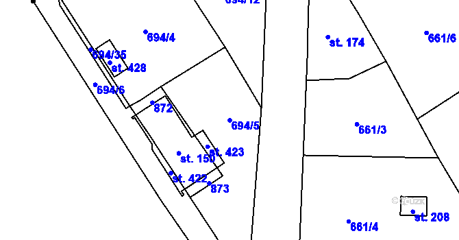 Parcela st. 694/5 v KÚ Žernovka, Katastrální mapa