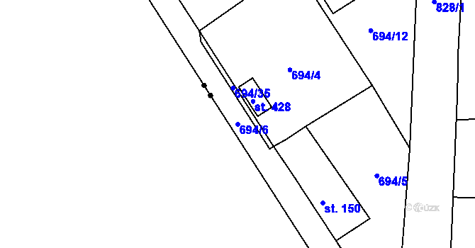 Parcela st. 694/6 v KÚ Žernovka, Katastrální mapa