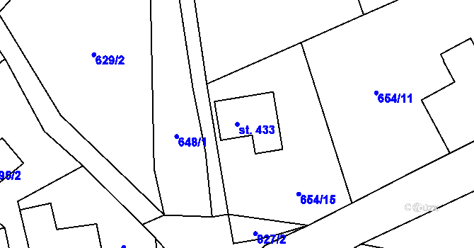 Parcela st. 433 v KÚ Žernovka, Katastrální mapa