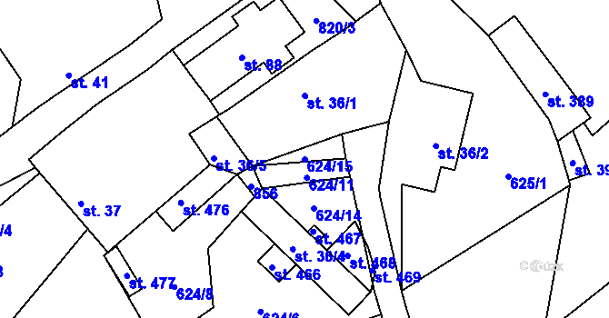 Parcela st. 624/15 v KÚ Žernovka, Katastrální mapa