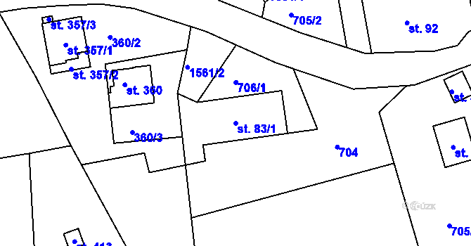 Parcela st. 83/1 v KÚ Mukařov u Jablonce nad Nisou, Katastrální mapa