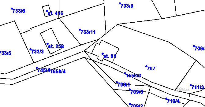 Parcela st. 91 v KÚ Mukařov u Jablonce nad Nisou, Katastrální mapa