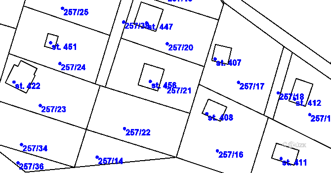 Parcela st. 257/21 v KÚ Mukařov u Jablonce nad Nisou, Katastrální mapa