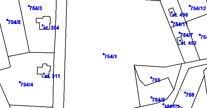 Parcela st. 754/1 v KÚ Mukařov u Jablonce nad Nisou, Katastrální mapa