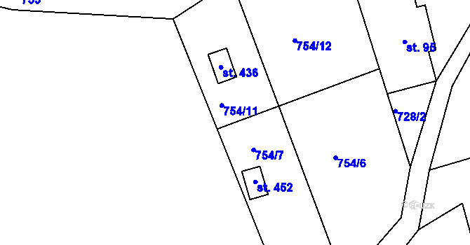 Parcela st. 754/7 v KÚ Mukařov u Jablonce nad Nisou, Katastrální mapa