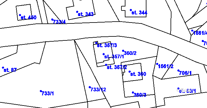 Parcela st. 357/1 v KÚ Mukařov u Jablonce nad Nisou, Katastrální mapa
