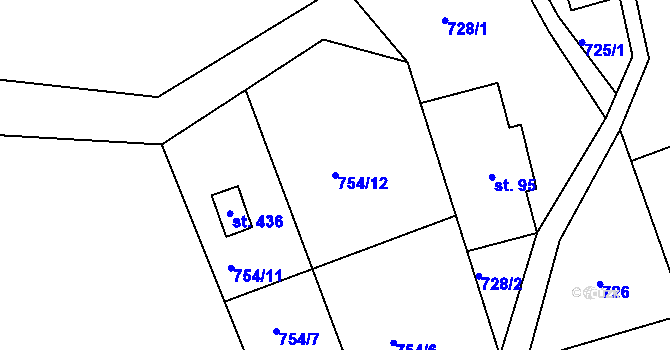 Parcela st. 754/12 v KÚ Mukařov u Jablonce nad Nisou, Katastrální mapa