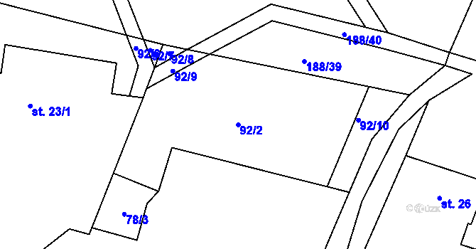 Parcela st. 92/2 v KÚ Mukařov u Úštěku, Katastrální mapa