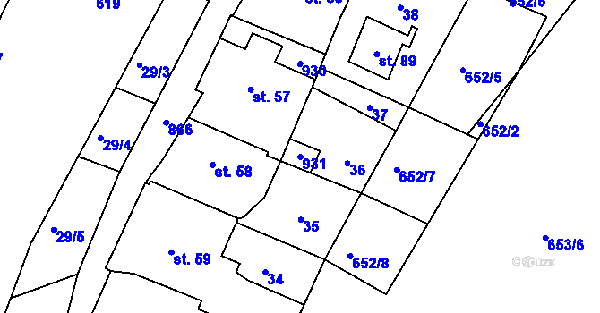 Parcela st. 931 v KÚ Mukařov u Úštěku, Katastrální mapa