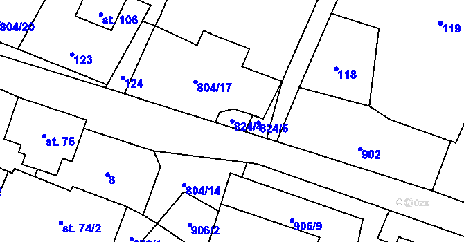 Parcela st. 824/4 v KÚ Mukařov u Úštěku, Katastrální mapa