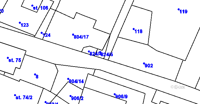 Parcela st. 824/5 v KÚ Mukařov u Úštěku, Katastrální mapa