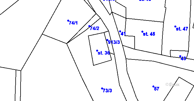 Parcela st. 36 v KÚ Náčkovice, Katastrální mapa