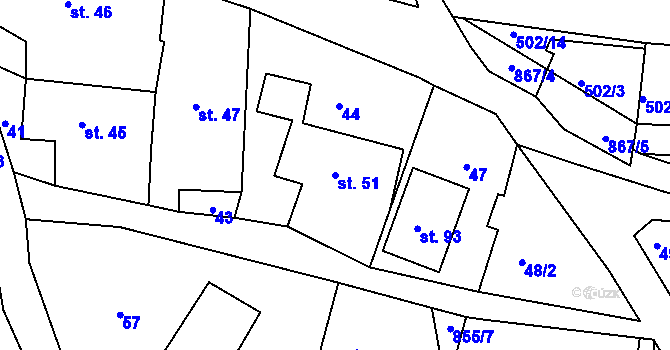 Parcela st. 51 v KÚ Náčkovice, Katastrální mapa