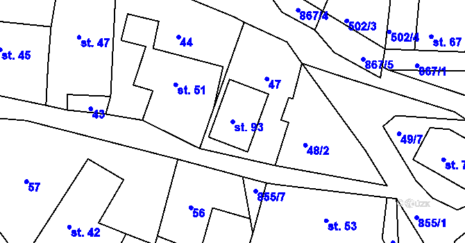 Parcela st. 93 v KÚ Náčkovice, Katastrální mapa