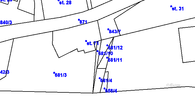 Parcela st. 681/10 v KÚ Náčkovice, Katastrální mapa