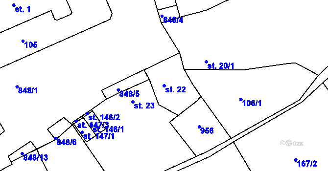 Parcela st. 22 v KÚ Mukov, Katastrální mapa