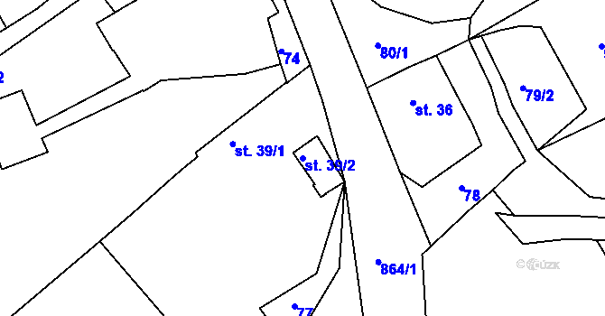Parcela st. 39/2 v KÚ Mukov, Katastrální mapa