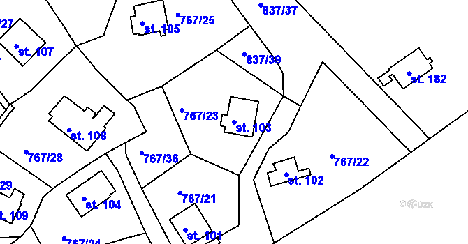 Parcela st. 103 v KÚ Mukov, Katastrální mapa