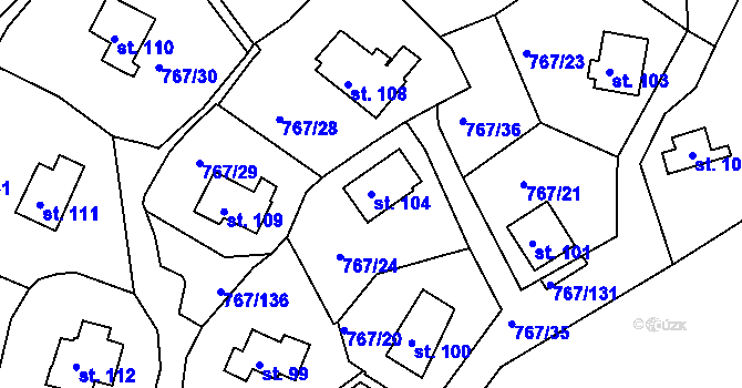 Parcela st. 104 v KÚ Mukov, Katastrální mapa
