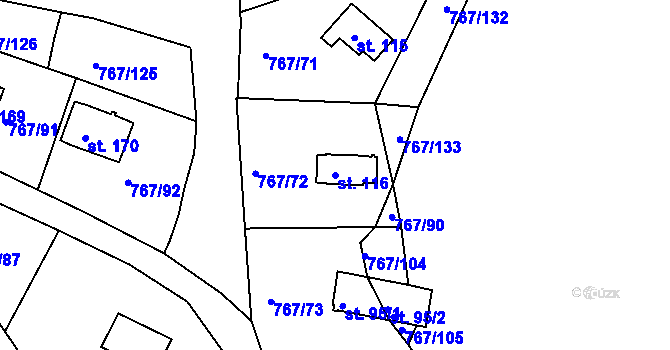 Parcela st. 116 v KÚ Mukov, Katastrální mapa