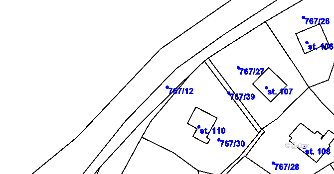 Parcela st. 767/12 v KÚ Mukov, Katastrální mapa