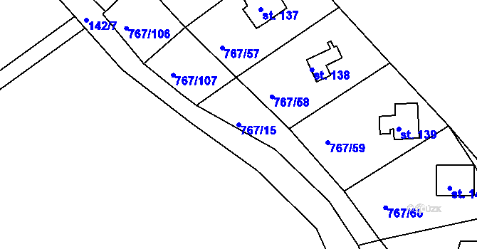 Parcela st. 767/15 v KÚ Mukov, Katastrální mapa