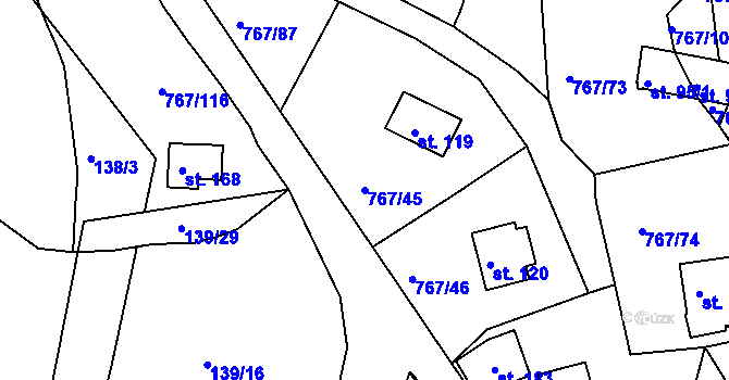 Parcela st. 767/45 v KÚ Mukov, Katastrální mapa