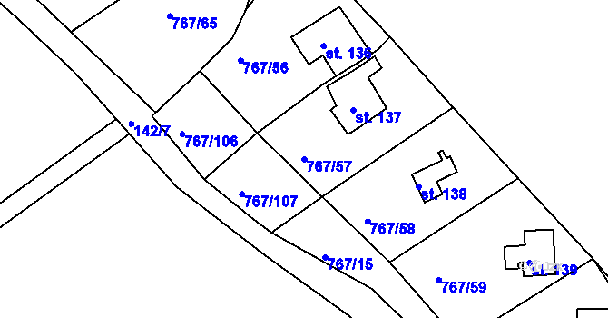 Parcela st. 767/57 v KÚ Mukov, Katastrální mapa