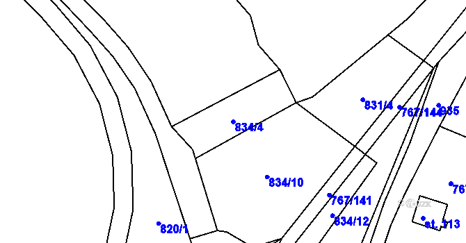 Parcela st. 834/4 v KÚ Mukov, Katastrální mapa