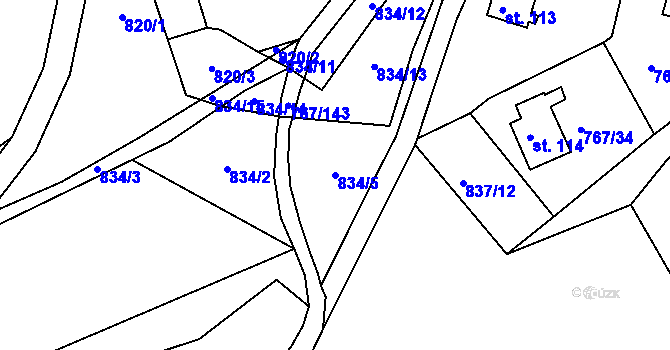 Parcela st. 834/5 v KÚ Mukov, Katastrální mapa