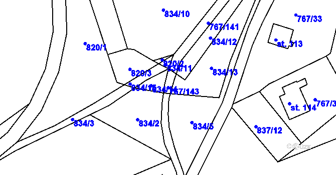 Parcela st. 767/143 v KÚ Mukov, Katastrální mapa
