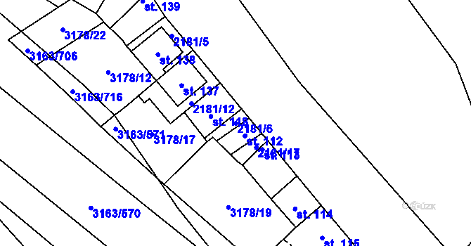 Parcela st. 2181/6 v KÚ Mušov, Katastrální mapa