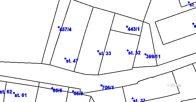 Parcela st. 33 v KÚ Lhota pod Džbánem, Katastrální mapa