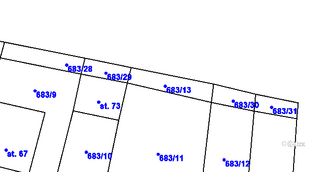 Parcela st. 683/13 v KÚ Lhota pod Džbánem, Katastrální mapa