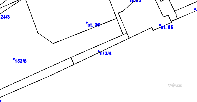 Parcela st. 173/4 v KÚ Lhota pod Džbánem, Katastrální mapa