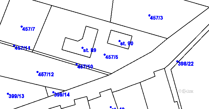 Parcela st. 457/5 v KÚ Lhota pod Džbánem, Katastrální mapa
