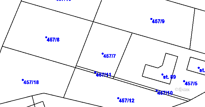 Parcela st. 457/7 v KÚ Lhota pod Džbánem, Katastrální mapa