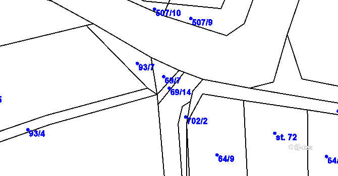 Parcela st. 69/14 v KÚ Lhota pod Džbánem, Katastrální mapa