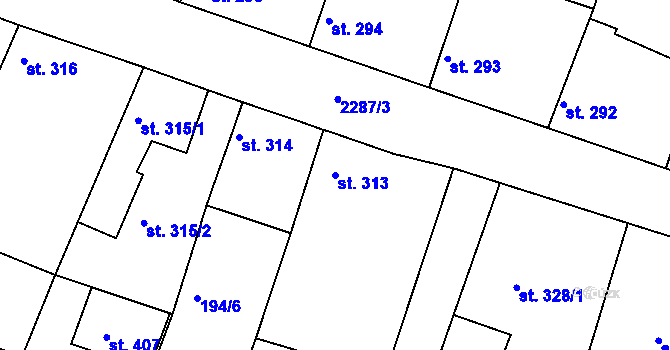 Parcela st. 313 v KÚ Mutějovice, Katastrální mapa