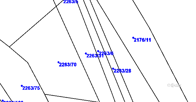 Parcela st. 2263/6 v KÚ Mutějovice, Katastrální mapa